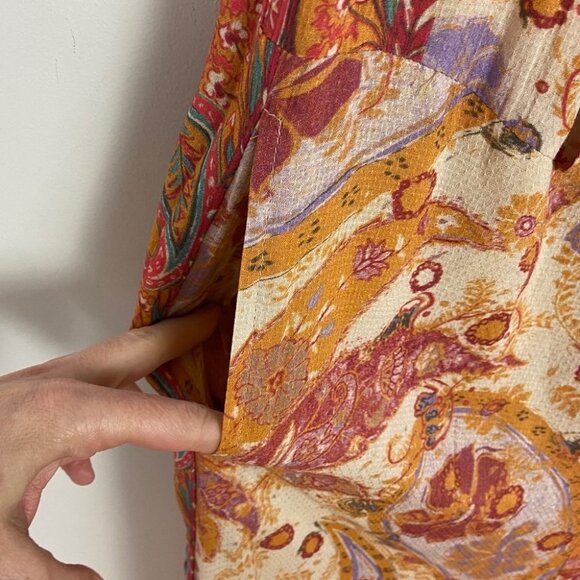 Free People Bohemian Wide Leg Orange Yellow Floral Jumpsuit Carmen Smock XS Boho - Picture 11 of 15